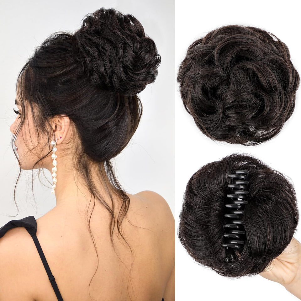 FREEMEIGE messy bun with claw clip adds natural volume for daily styling