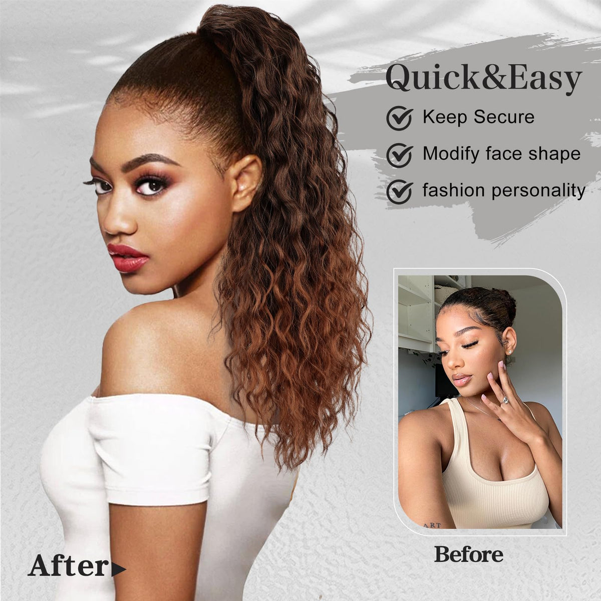 FREEMEIGE curly ponytail clip-in with multi-layer design for natural movement