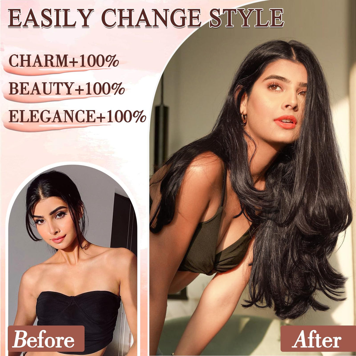 FREEMEIGE dark brown clip-in 20inch three-clip adds instant volume for daily wear