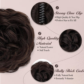 FREEMEIGE Messy Bun close-up human hair shows smooth, authentic shine.