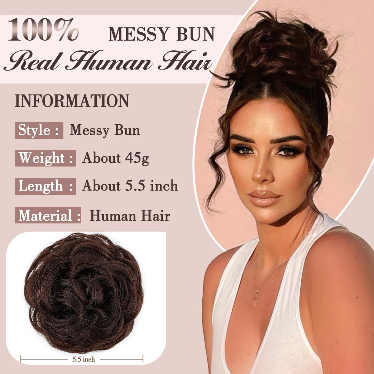 FREEMEIGE Messy Bun donut-style updo highlights voluminous, natural-looking hair.