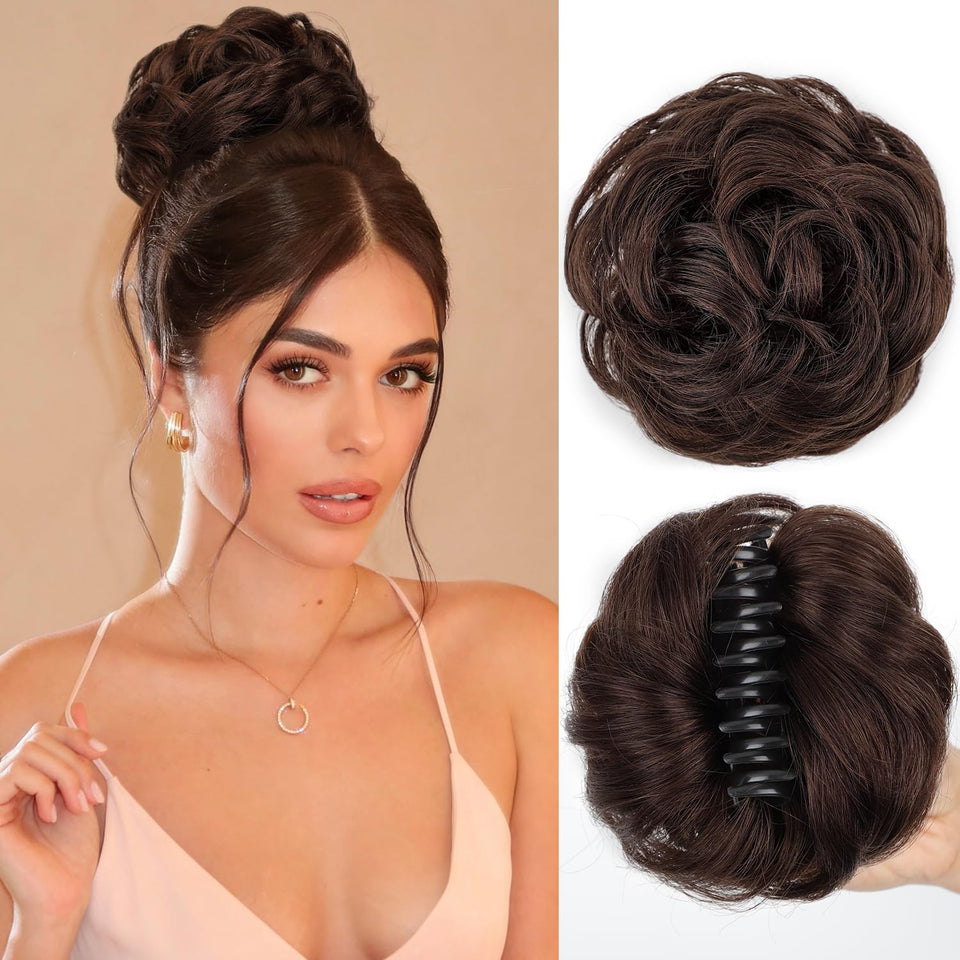FREEMEIGE Messy Bun on claw clip shows quick, secure styling for busy days.