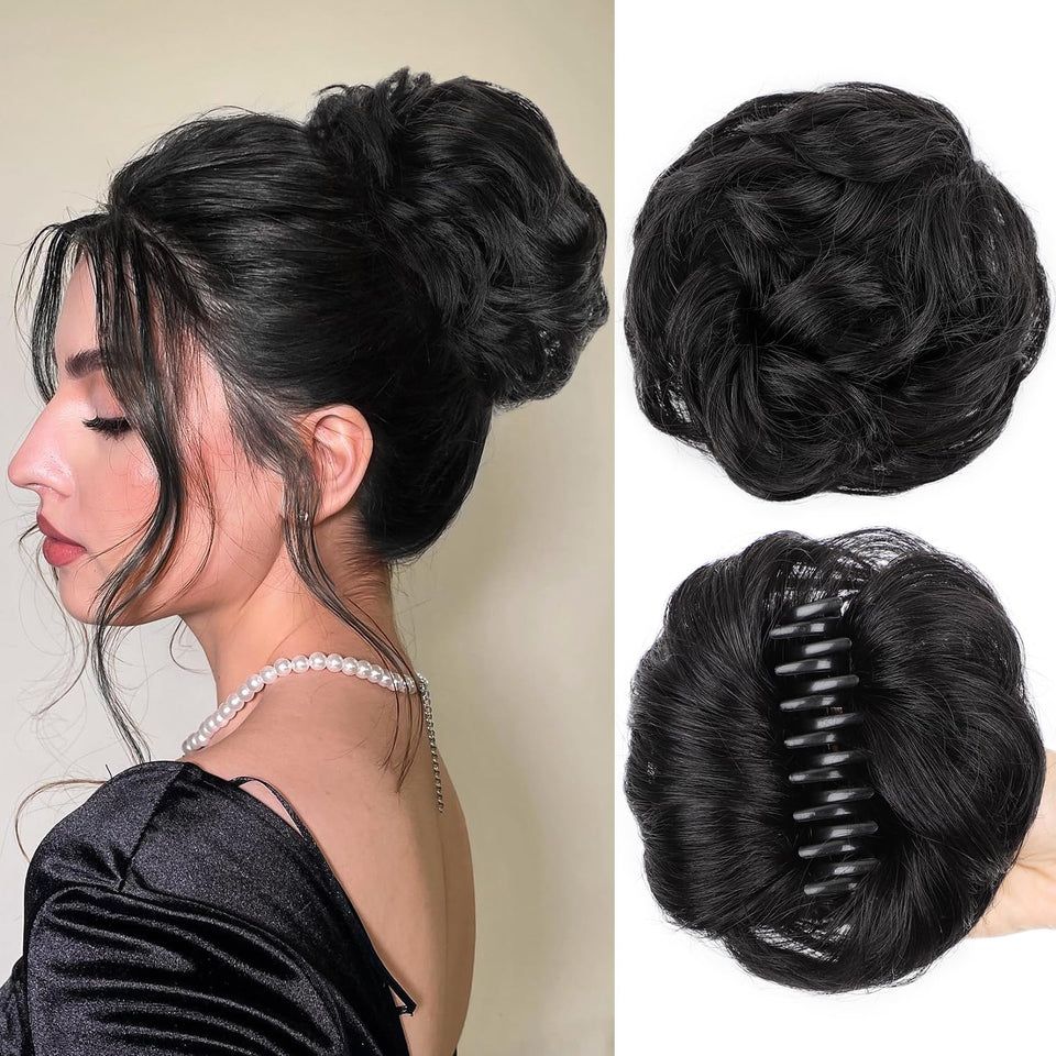 Freemeige messy bun on-model shows natural volume and shine
