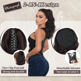 FREEMEIGE ponytail extension, easy-wear steps, dark brown, quick styling in minutes.