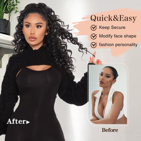FREEMEIGE drawstring ponytail with buckle and clips for secure fit.