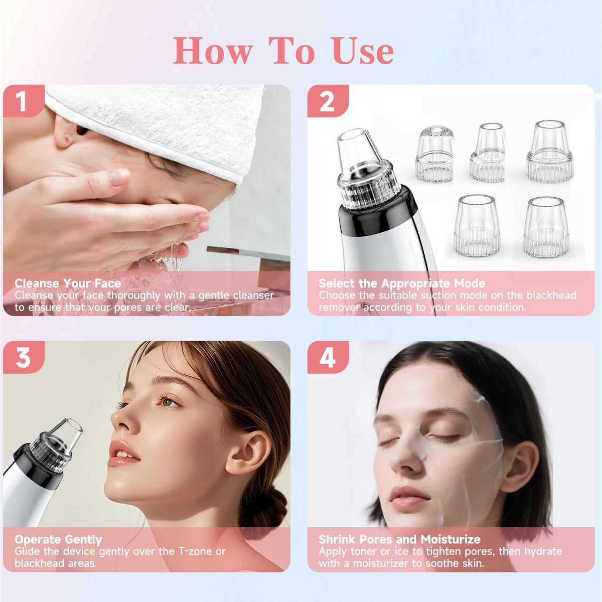 FREESHOW Blackhead Pore Vacuum USB-rechargeable, for cordless convenience.