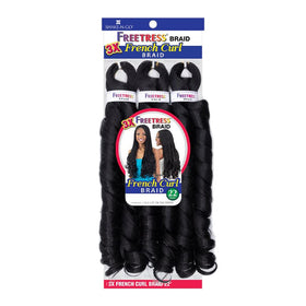 Freetress Braids 3X French Curl Braid 22in 1B pack, ready for easy install.
