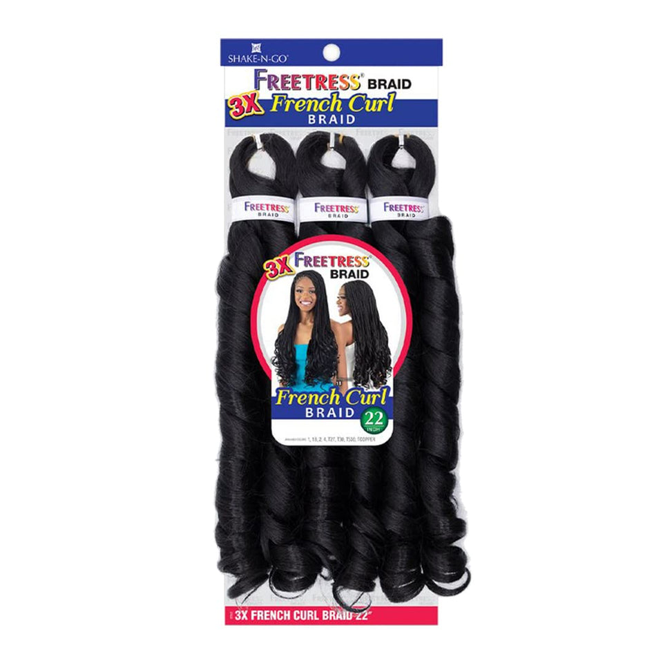 Freetress Braids 3X French Curl Braid 22in 1B pack, ready for easy install.