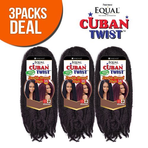 Freetress Equal Cuban Twist braid 16-inch double strand for protective styling and added length.