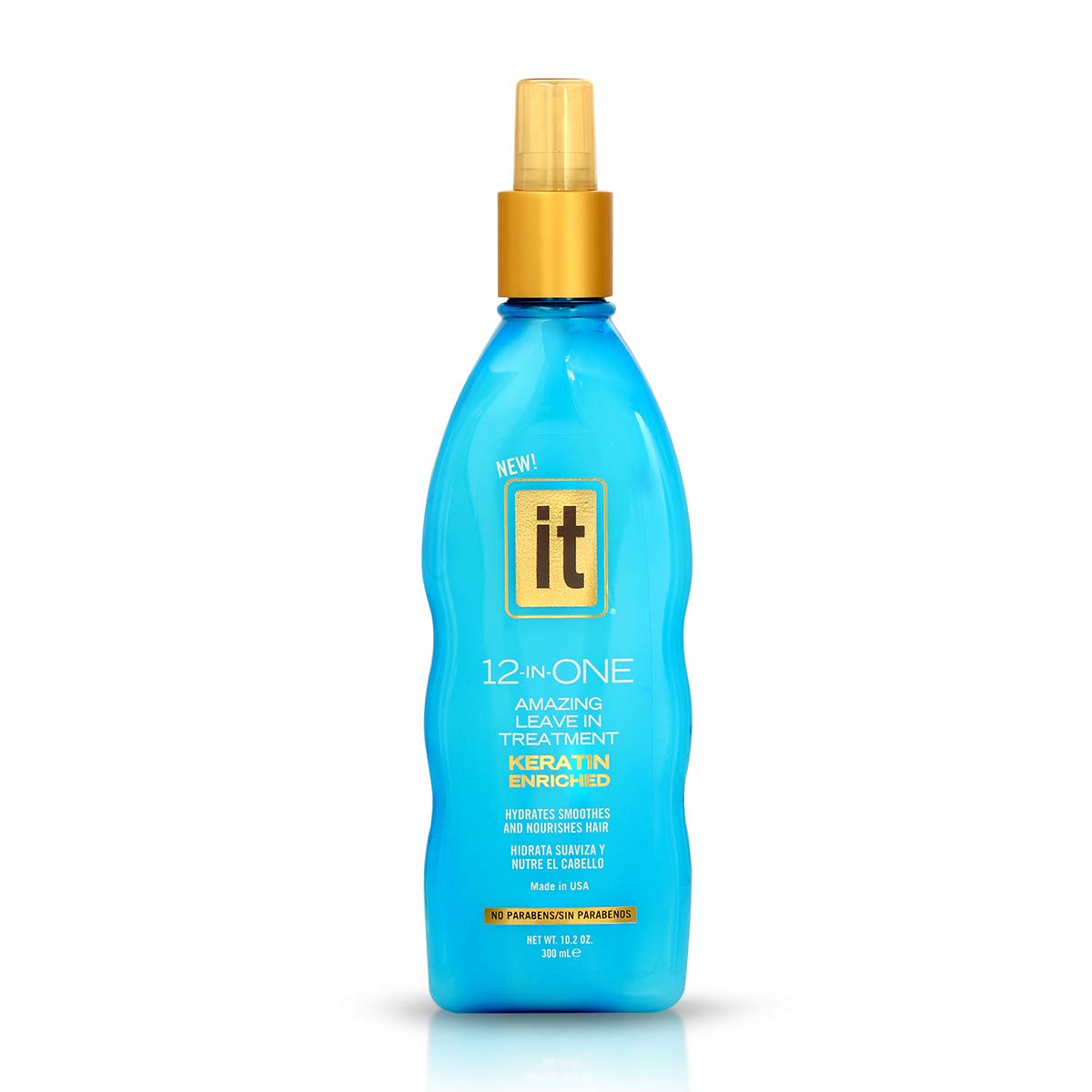 Freeze It leave-in treatment bottle showing a 12-in-one formula for daily hair care.