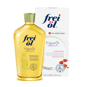 Frei Oel Shaping Oil bottle close-up showing premium 3-in-1 body care for smoother skin