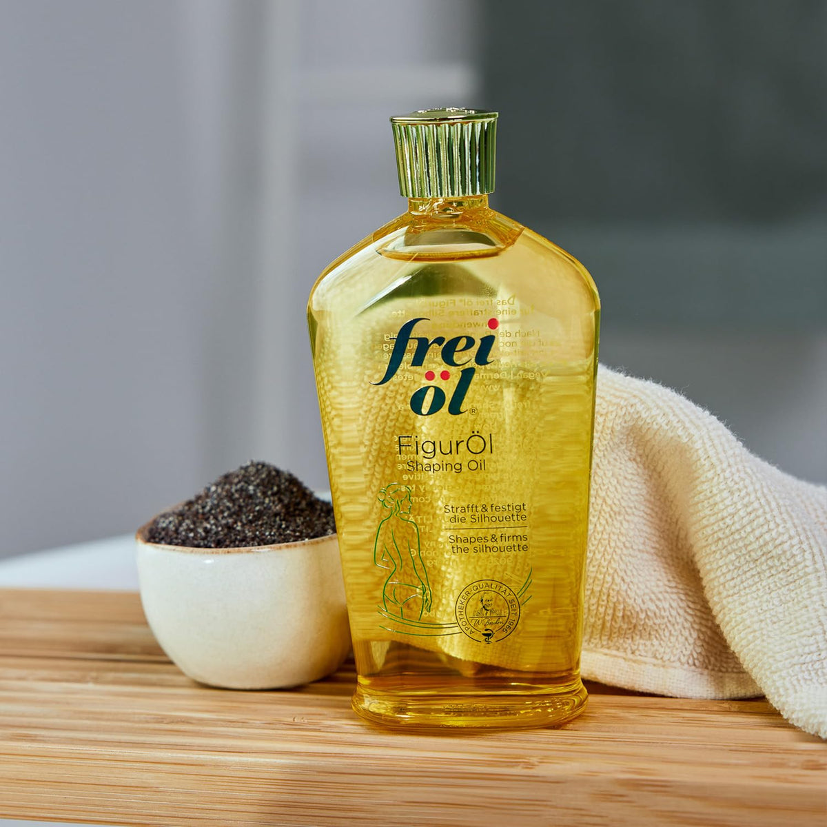 Pharmacy-quality Frei Oel Shaping Oil supports firming during postnatal recovery