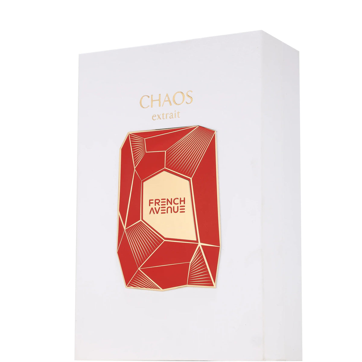 Close look at French Avenue Chaos Extrait EDP 100ml flacon label and branding