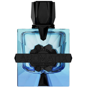 French Avenue Magnetiq bottle in blue glass showcases a bold, modern vanity presence.
