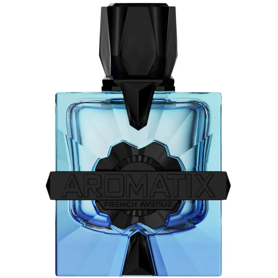 French Avenue Magnetiq bottle in blue glass showcases a bold, modern vanity presence.