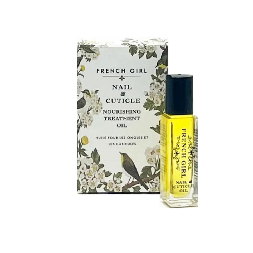 French Girl Organics Nail & Cuticle Oil bottle shows clean, hydrating formula.
