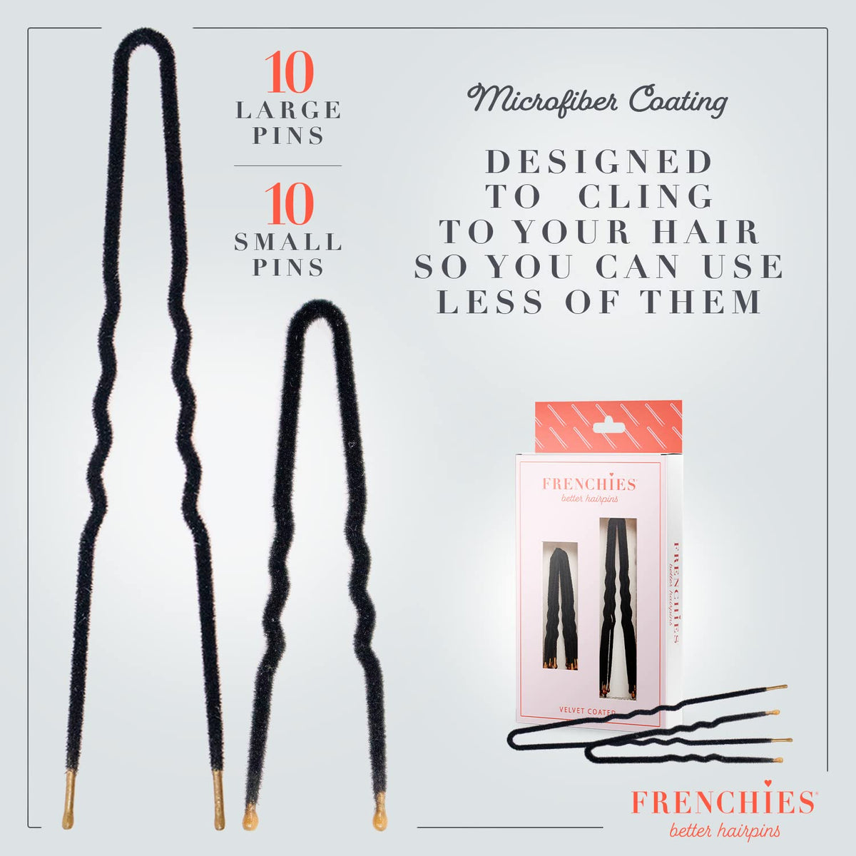 Frenchies jet-black pin blends with dark hair for seamless fit.