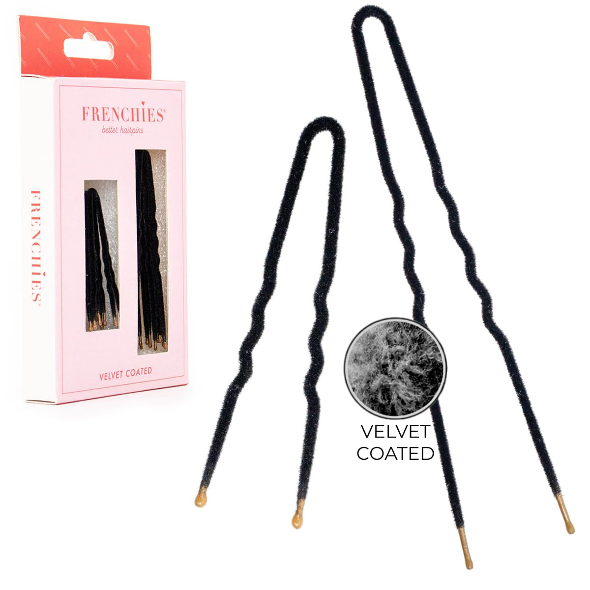 Frenchies velvet-coated French hair pin in bun showcasing secure grip.