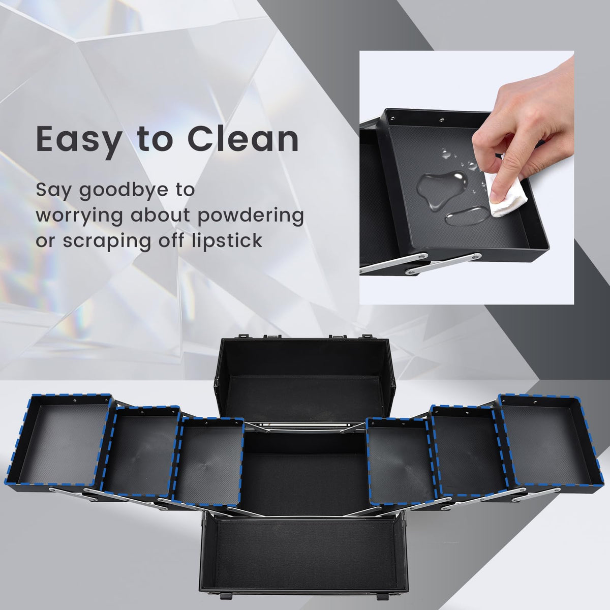 FRENESSA bottom compartment fits palettes and travel bottles for easy access.