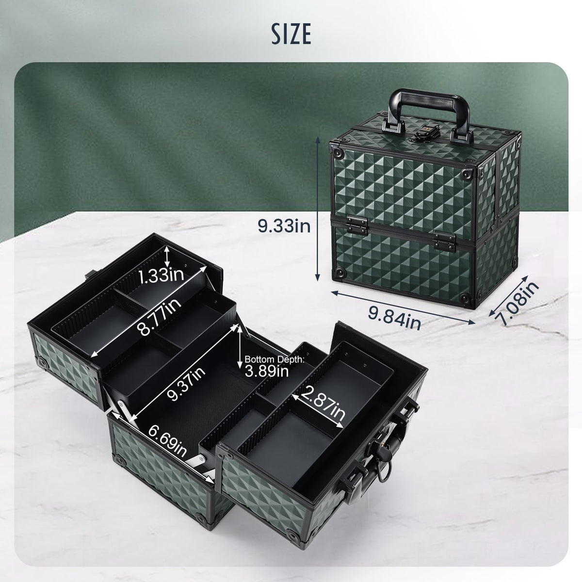 Spacious bottom compartment of FRENESSA case for brushes and palettes.