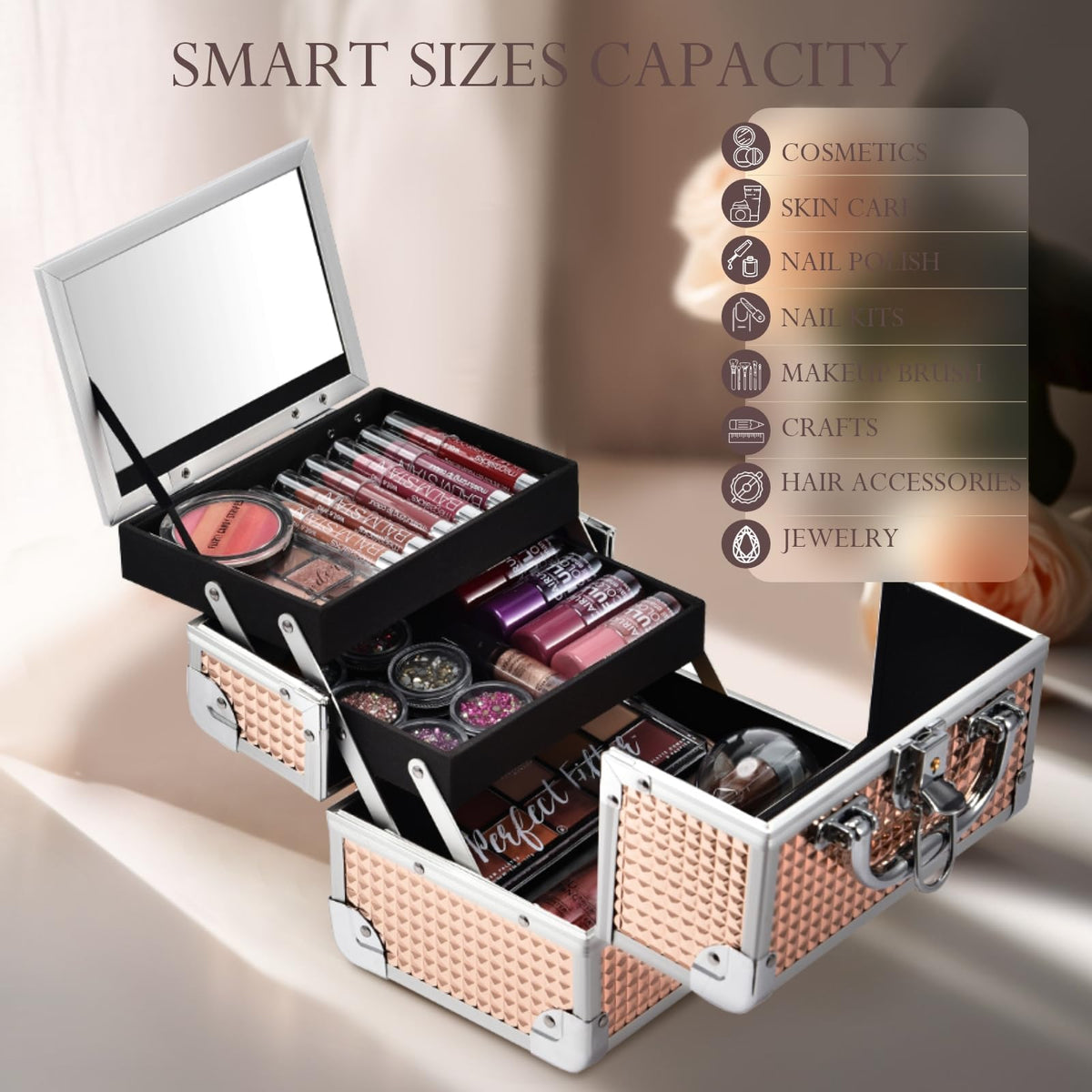 FRENESSA makeup case corner reinforced; durable build protects contents