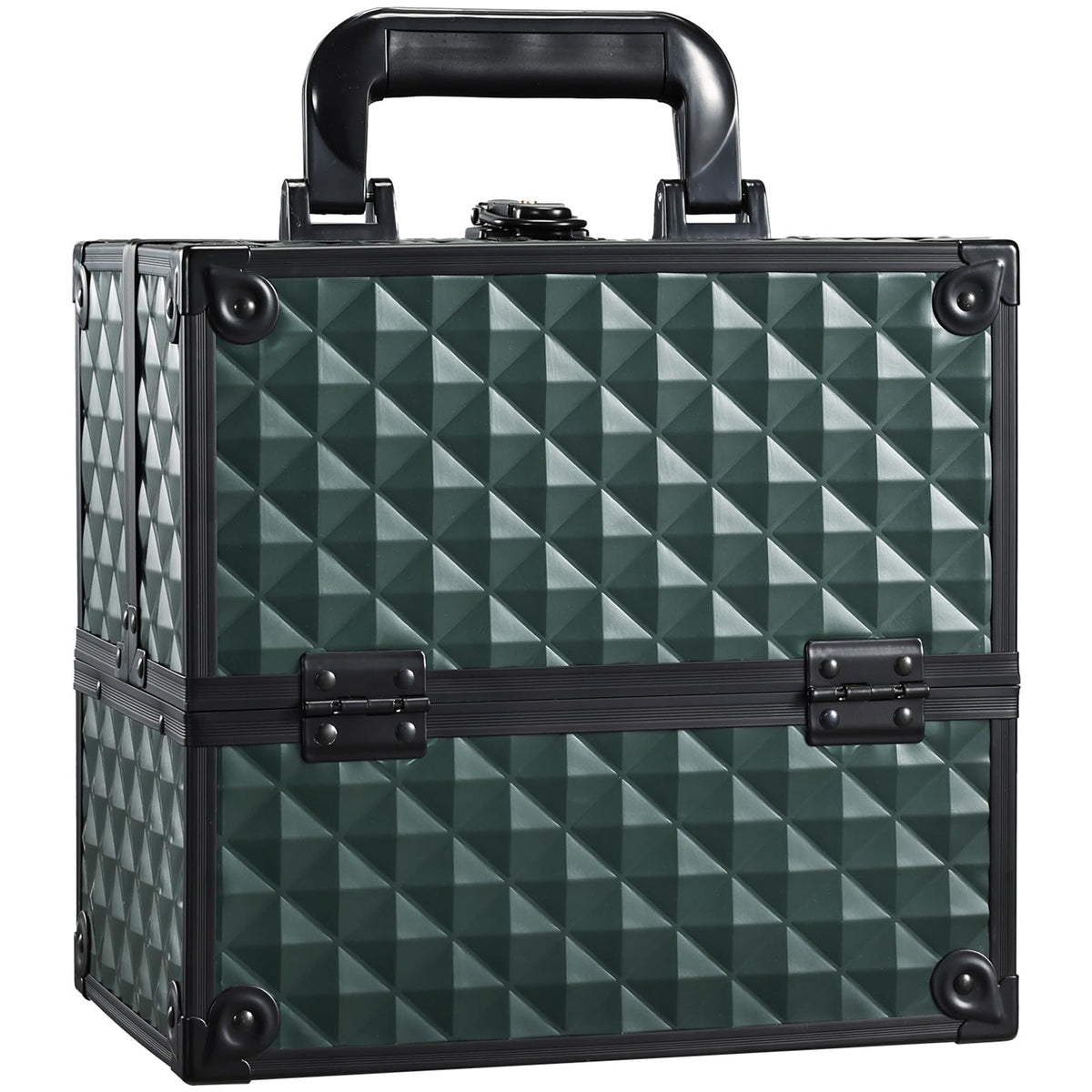 FRENESSA makeup case exterior in dark green, sturdy travel-ready design.