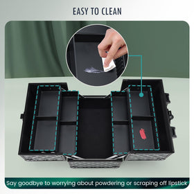 Smooth, wipe-clean surface of FRENESSA makeup case for easy maintenance.