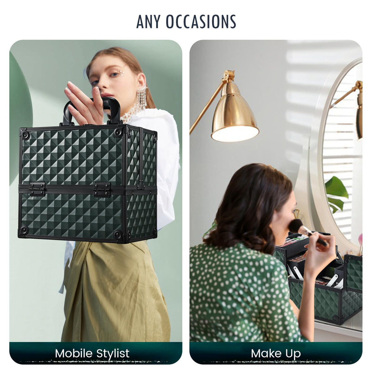 Gift-ready FRENESSA makeup case with an elegant dark green finish.
