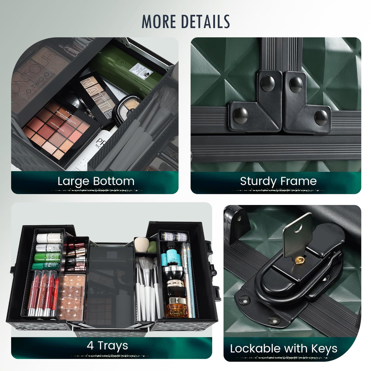 Ergonomic non-slip handle on FRENESSA makeup case for easy carrying.