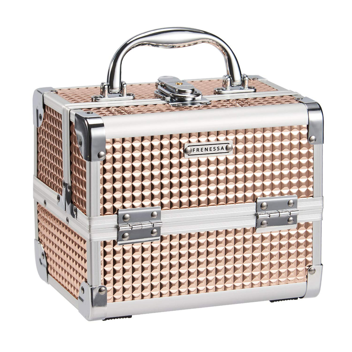 FRENESSA makeup case front view in rose gold, portable travel-ready design for on-the-go touch-ups