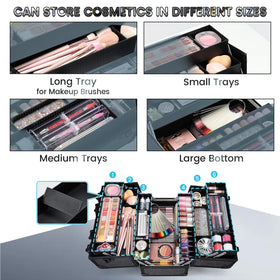 FRENESSA case shows six trays and dividers for organized cosmetics and tools