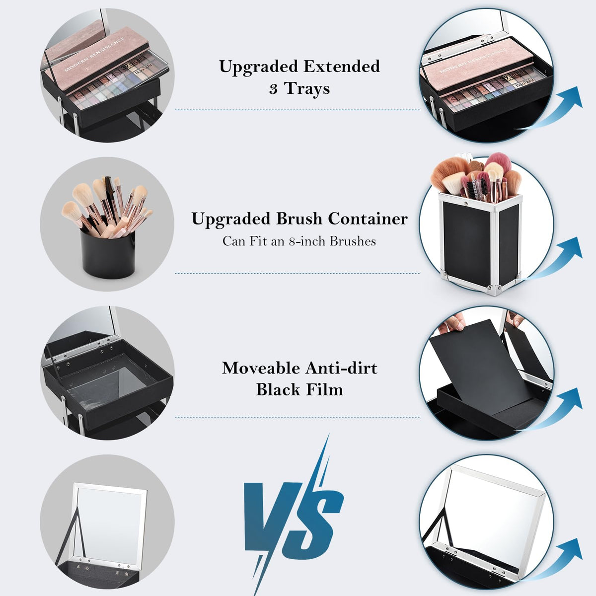 FRENESSA makeup train case interior mirror for easy touch-ups