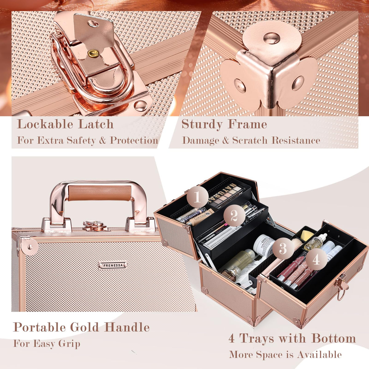 Bottom compartment in FRENESSA case for brushes and palettes