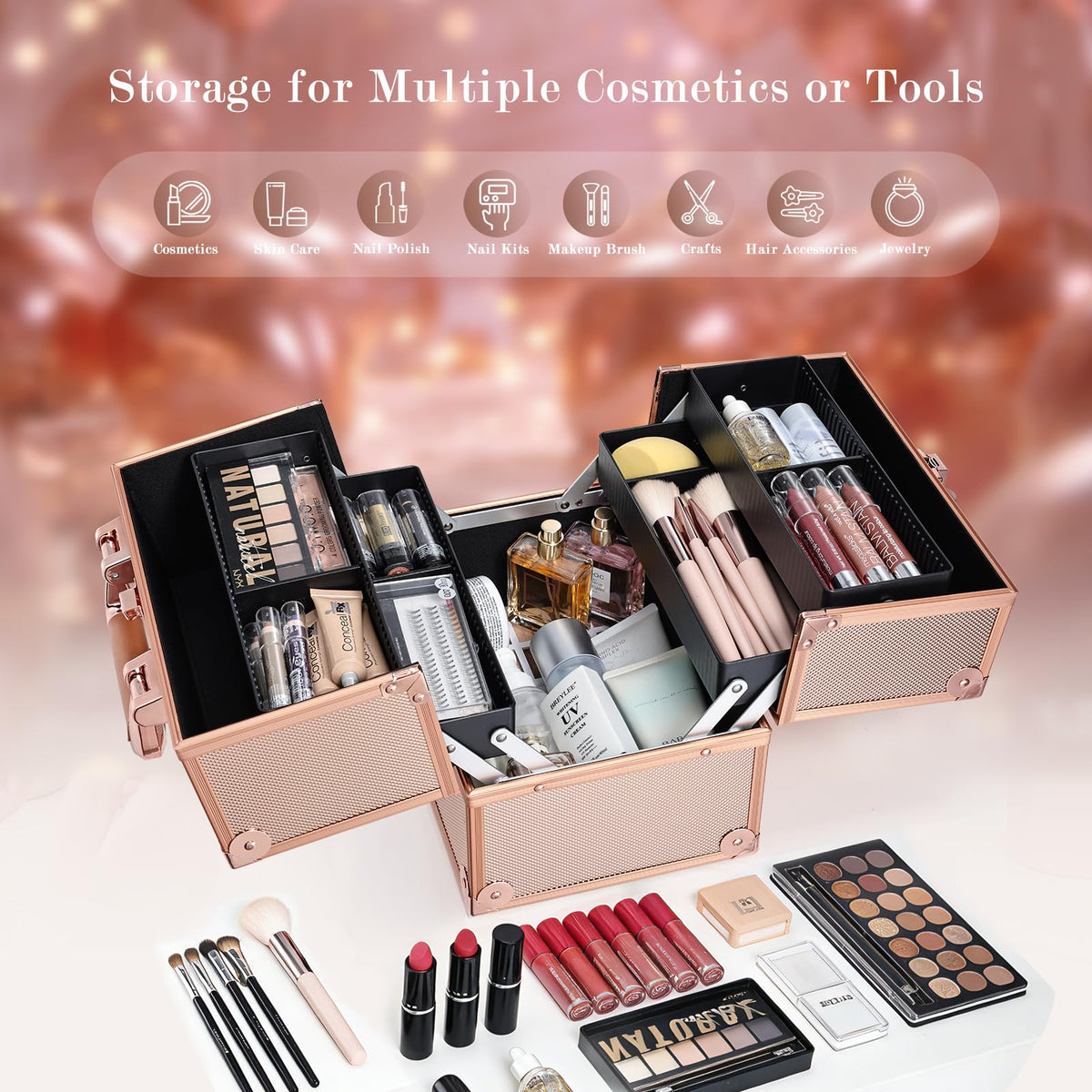 Elegant FRENESSA rose gold makeup case makes a stylish gift