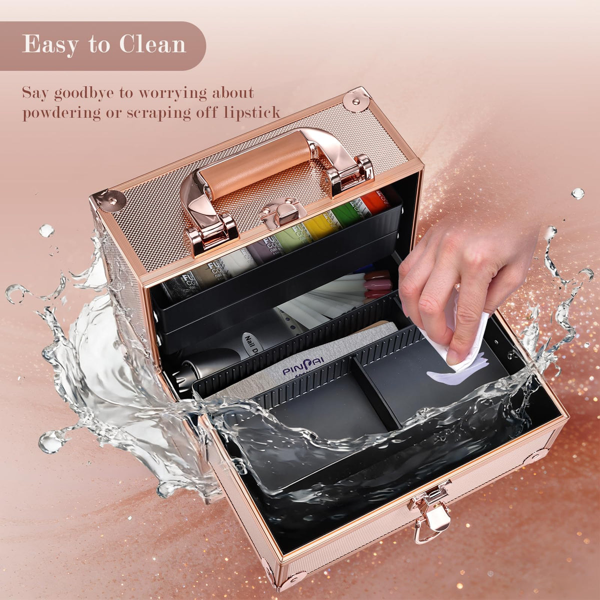 Non-slip handle on FRENESSA makeup case for comfortable transport