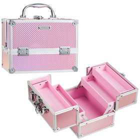 FRENESSA Mermaid Pink makeup train case front view for portable cosmetics storage on the go