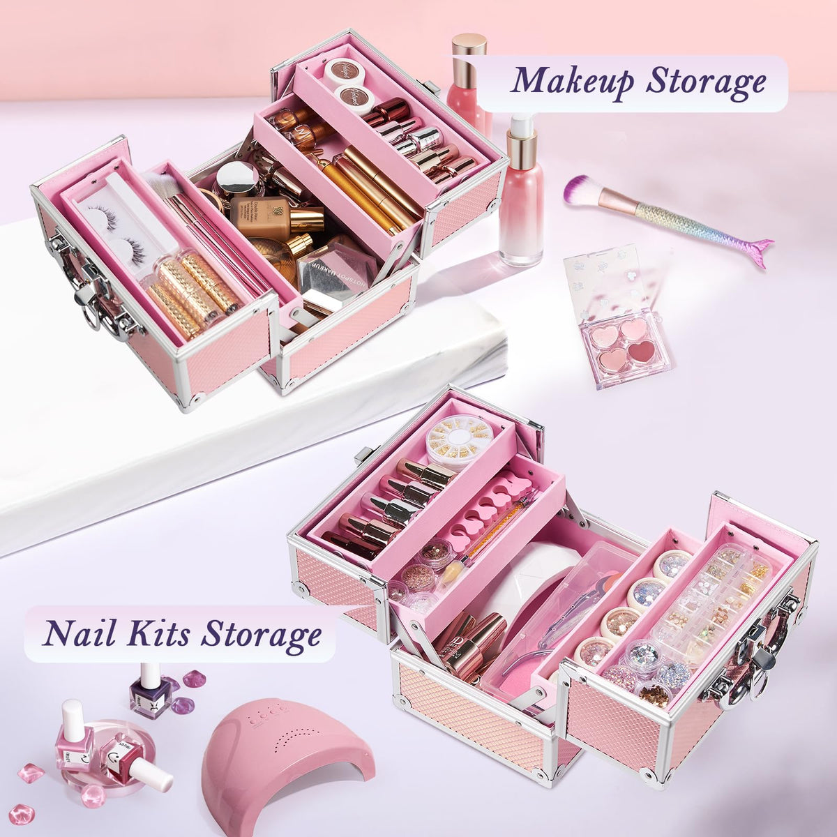 FRENESSA Mermaid Pink nail kit compartment keeps small tools organized