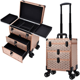 FRENESSA professional rolling makeup case front view, portable organizer for on-the-go artists.