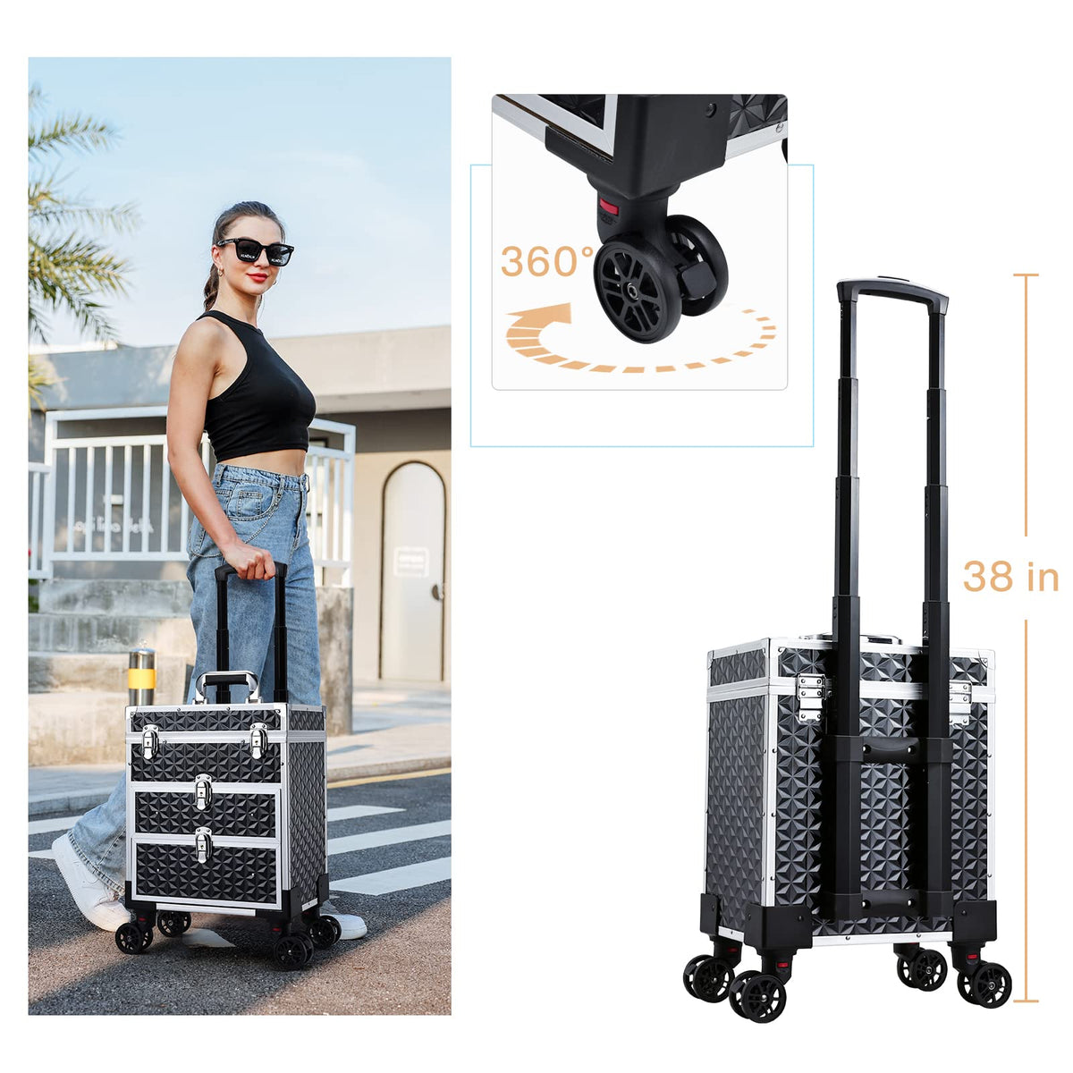 FRENESSA rolling case locks and buckles secure gear during movement.