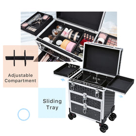 FRENESSA rolling case open with top trays for palettes and polish.