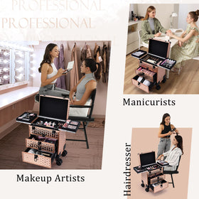 FRENESSA top sliding trays inside the rolling case ideal for palettes and powders.