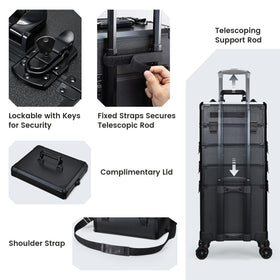 Frenessa rolling makeup case wheels with brakes provide stable setup.
