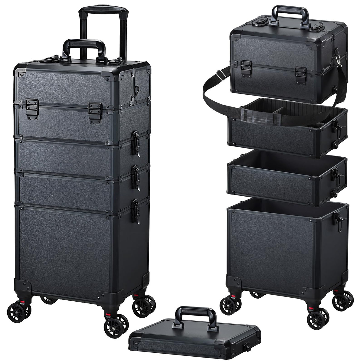Frenessa rolling makeup case lid demonstrates secure, organized storage on the go.