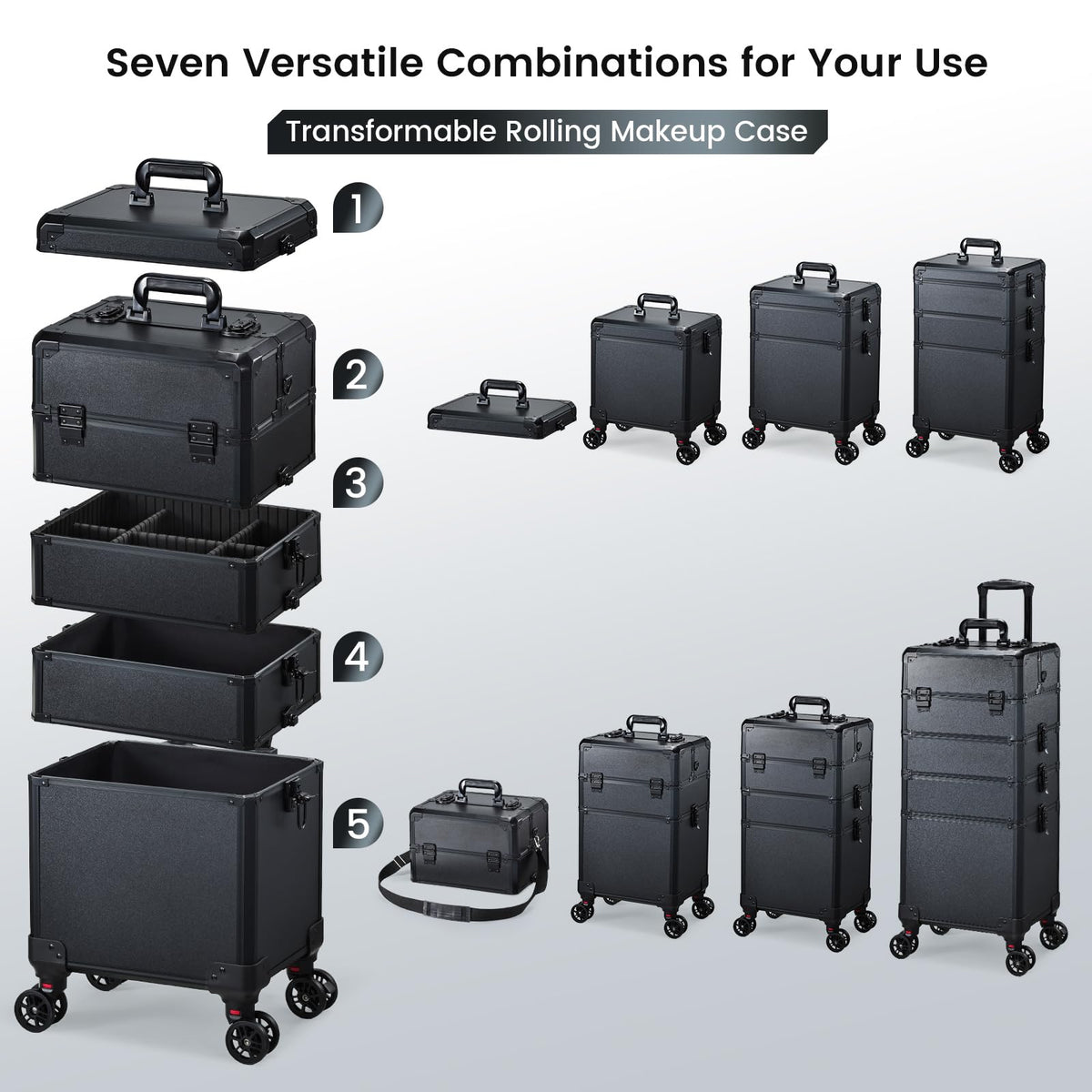 Frenessa rolling makeup case pull rod extends for easy transport.
