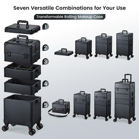 Frenessa rolling makeup case pull rod extends for easy transport.