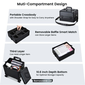 Frenessa rolling makeup case removable trays show flexible organization options.