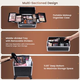 FRENESSA rolling makeup case top compartment in use for quick travel-ready cosmetics.