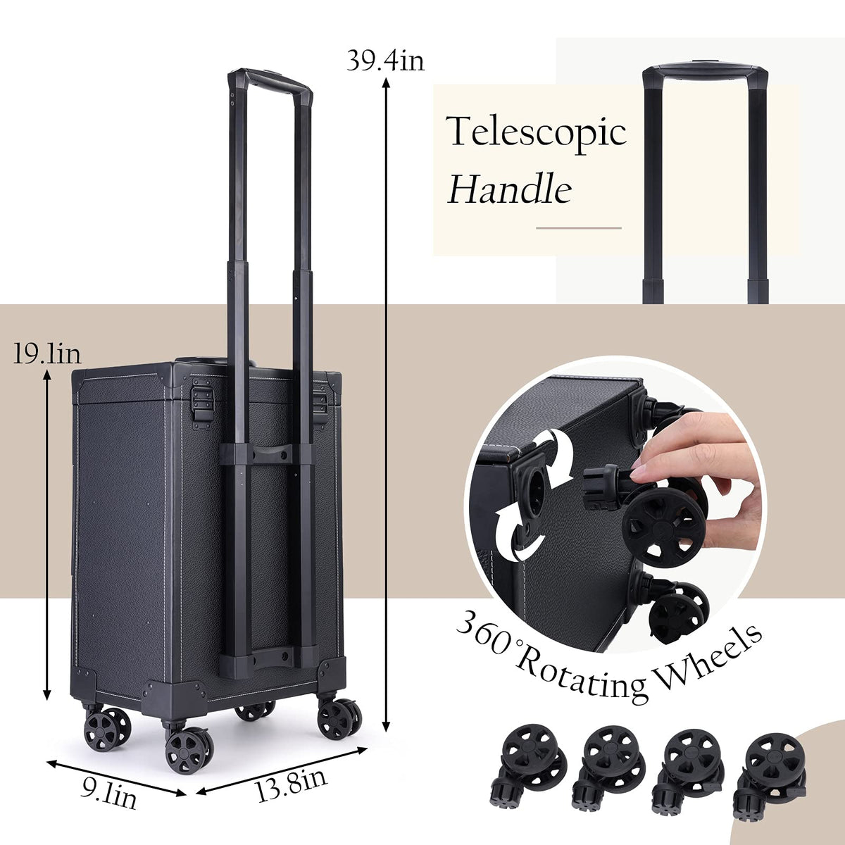 Frenessa rolling nail case lock-buckles keep items secure during travel.