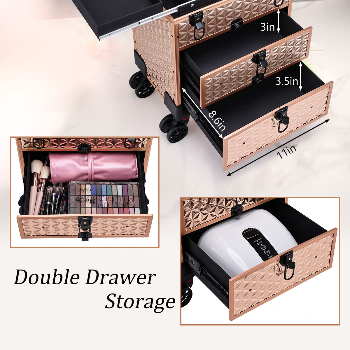 FRENESSA rose gold aluminum frame with secure locks for safe transport.