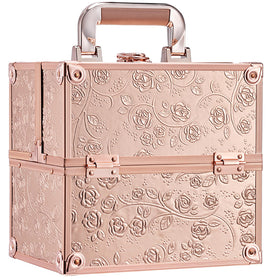 FRENESSA rose-gold floral makeup case, on-the-go organization.